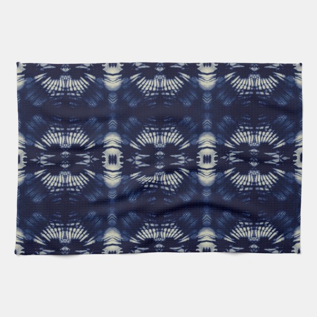 Palm Leaf in Delft Blue Geschirrtuch (Horizontal)
