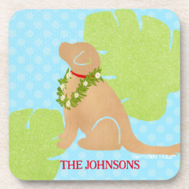 Palm Leaf Island Golden Dog dessous de verre en pl