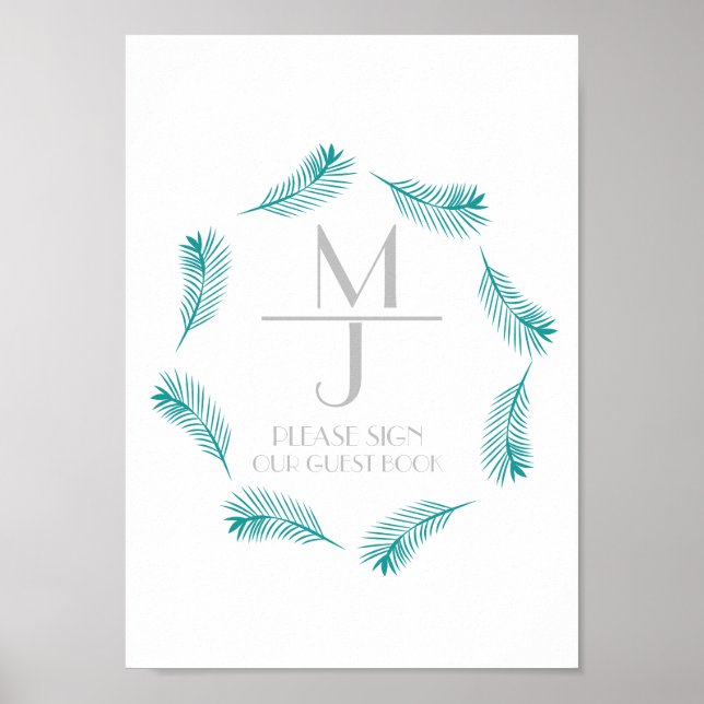 Palm Leaf Logo Tropical Wedding Guest Book Sign Poster (Vorne)