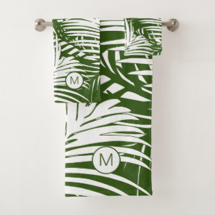 Palm Leaf Muster Moderne Tropen Mit Monogramm Badhandtuch Set