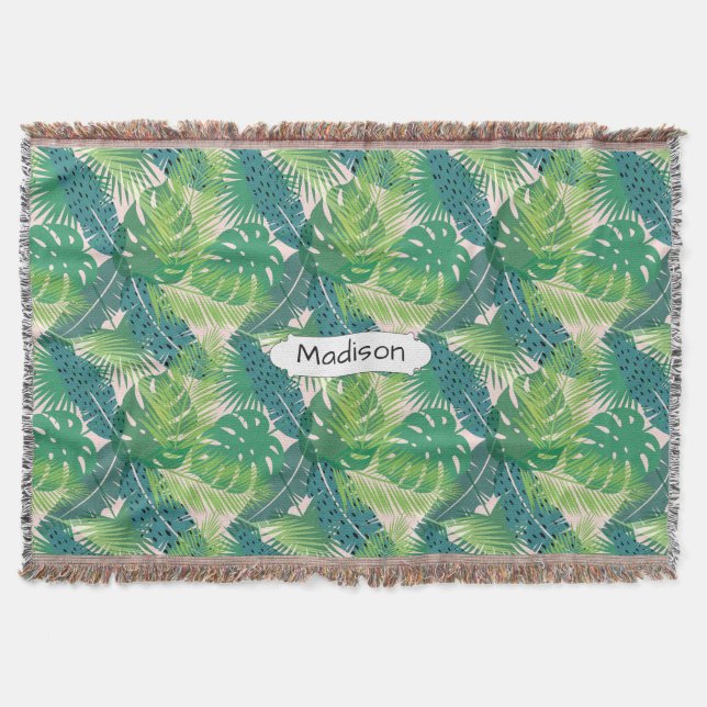 Palm Leaf Pattern individuelle Name Decke werfen (Vorderseite)