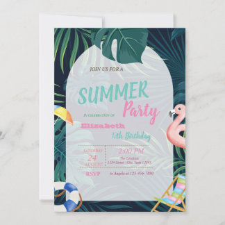 Palm Leaf Pink Flamingo Birthday Einladung