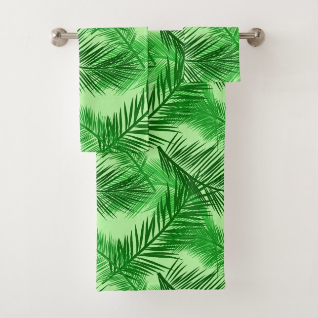 Palm Leaf Print, Emerald und Light Lime Green Badhandtuch Set (Insitu)