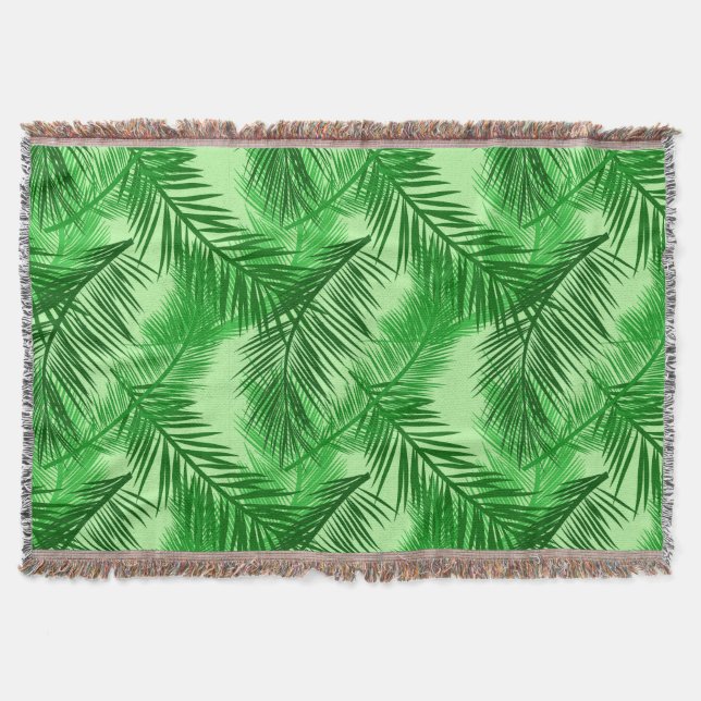 Palm Leaf Print, Emerald und Light Lime Green Decke (Vorderseite)
