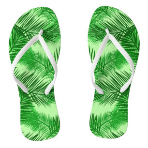 Palm Leaf Print, Emerald und Light Lime Green Flip Flops