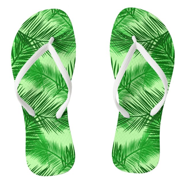 Palm Leaf Print, Emerald und Light Lime Green Flip Flops (Fußbett)