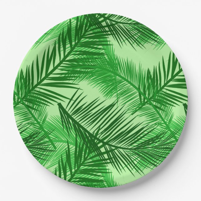 Palm Leaf Print, Emerald und Light Lime Green Pappteller (Vorderseite)