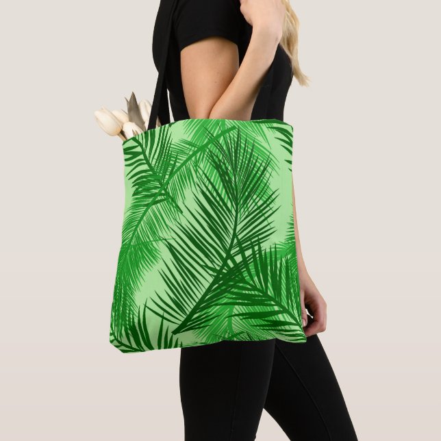 Palm Leaf Print, Emerald und Light Lime Green Tasche (Von Nahem)