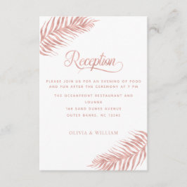 Palm Leaf Rose Gold White Wedding Empfang Begleitkarte
