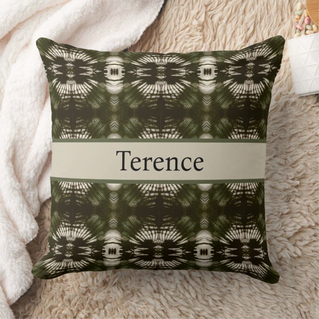 Palm Leaf Shadow Army Green, anpassbar Kissen (Decke)