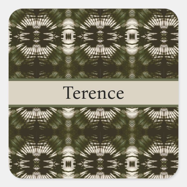 Palm Leaf Shadow Army Green, anpassbar Quadratischer Aufkleber (Vorderseite)