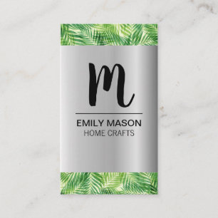 Palm Leaf Silver Metallic Holz Grain Trimm Visitenkarte