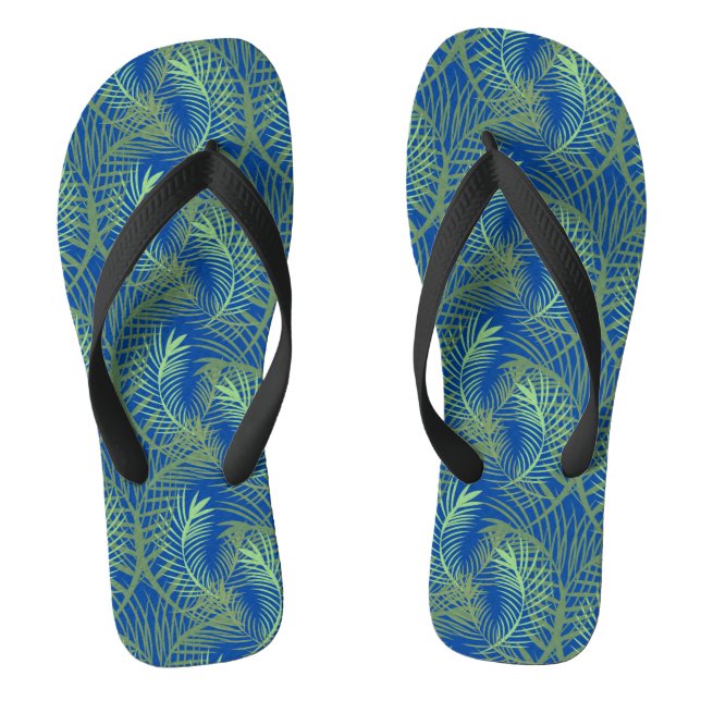 Palm Leaf Tree Green Blue Beach Flip Flops (Fußbett)