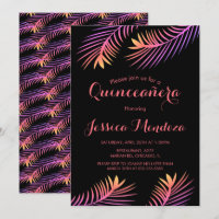 Palm Leaf Tropical Quinceañera Sweet 16 Invitation
