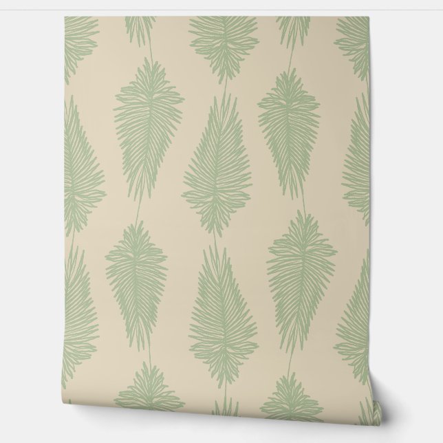 Palm Leaves - Sage Green and Beige Tapete (Abrollen)