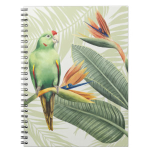 Palm Leaves With Green Bird Notizblock