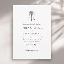 Palm Logo Elegant Tropical Monogram Wedding Einladung