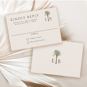 Palm-Logo Elegantes Tropisches Monogramm Hochzeit RSVP Karte