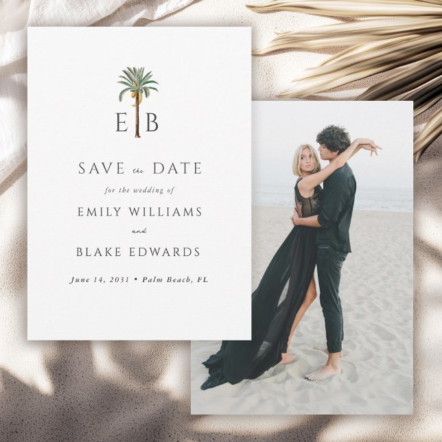 Palm Logo Tropical Monogram Wedding Save the Date (Von Creator hochgeladen)