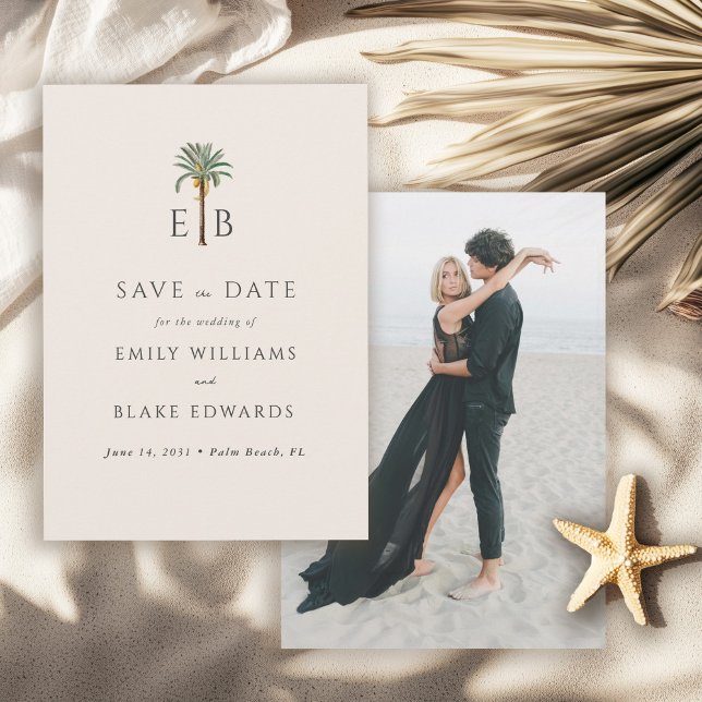 Palm Logo Tropical Monogram Wedding Save the Date (Créateur téléchargé)