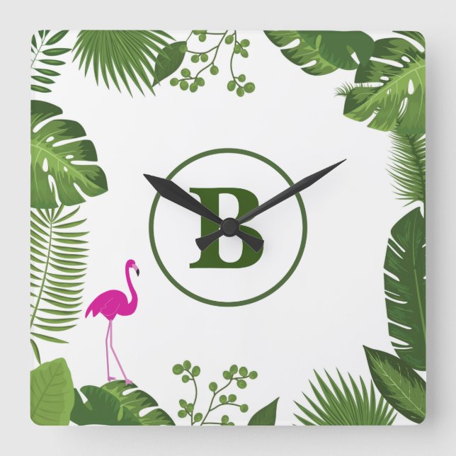 Palm  Mit Monogramm Acrylmauer-Uhr Quadratische Wanduhr (Vorderseite)
