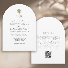 Palm Monogram Elegant Arch Tropical Wedding QRCode Einladung