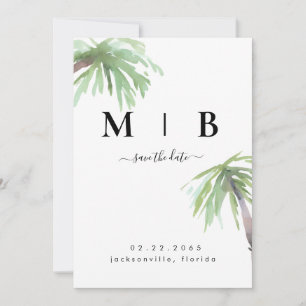 Palm Monogram Tropical Weiße Hochzeit Save the Dat Date