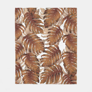 Palm Monstera nahtloses Muster. Orange Weiße Tropi Fleecedecke