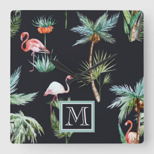 Palm-Muster Anfänglich hinzufügen Quadratische Wanduhr