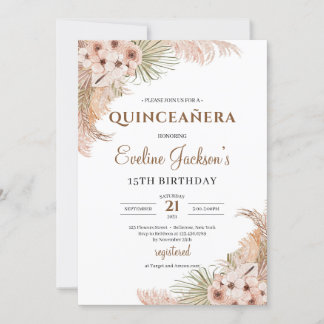 Palm Pampas Grass Blush Orchid Quinceanera getrock Einladung