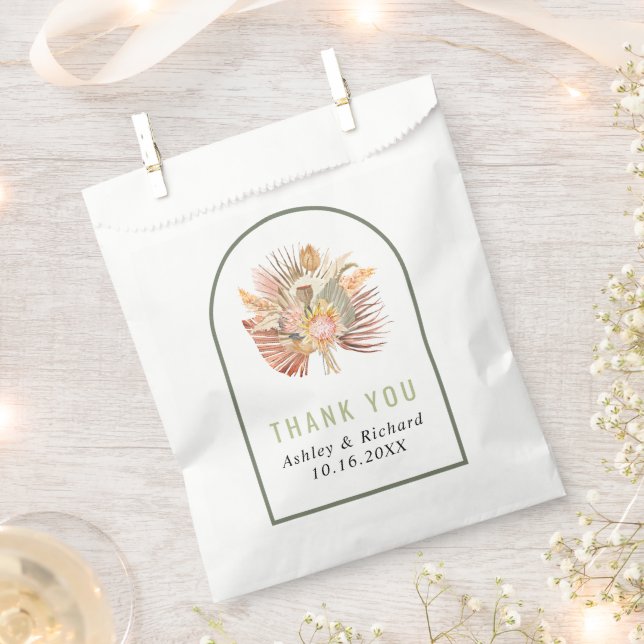 Palm, Pampas grüner Bogen Danke für Ihre Hochzeit Geschenktütchen (Ausgeschnitten)