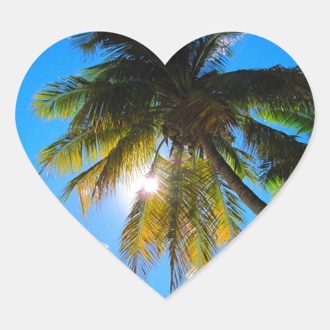 Palm Paradise Blue Sky Sunshine Herz-Aufkleber (Vorderseite)