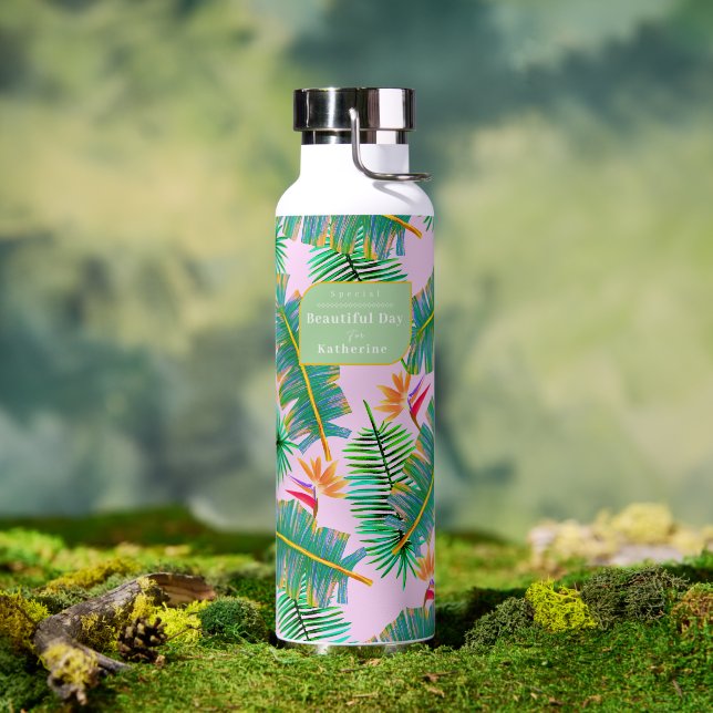 Palm Paradise Pink Trinkflasche (Außenbereich (gedreht))