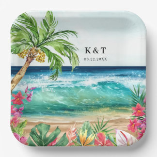 Palm Paradise Tropical Beach Wedding, Dusche, Luau Pappteller