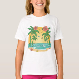 Palm Paradise Tropisches Strand Mädchen T-Shirt