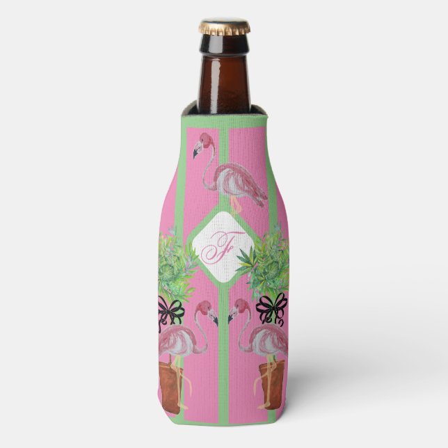 Palm Pink Flamingo Flamingos Terra Cotta kann Flaschenkühler (Flaschenvorderseite)