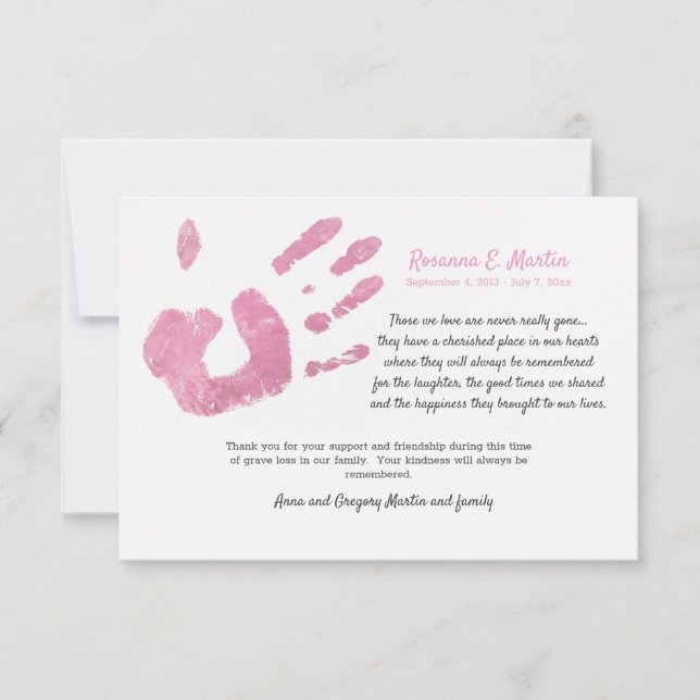 Palm Print Pink Beileid Danke Karte (Vorderseite)