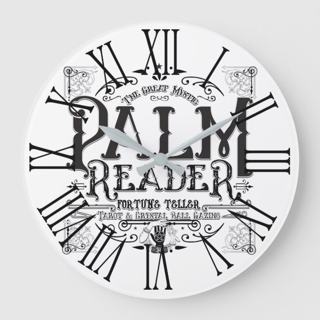 Palm Reader Vintage Magic Fortune Teller Sign Große Wanduhr (Vorderseite)