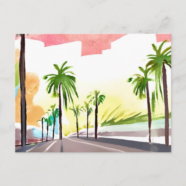 Palm Road | Moderne, moderne Aquarellfarben Postkarte (Vorderseite)