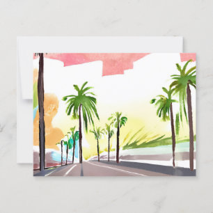 Palm Road   Moderne zeitgenössische Aquarellmalere Postkarte