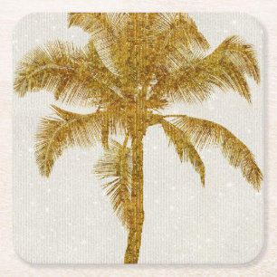 Palm Silhouette Gold Imitate Glitzer Tropisches De Rechteckiger Pappuntersetzer
