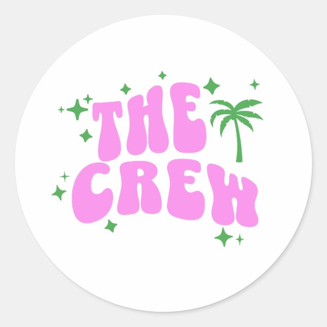 palm springs bachelorette party crew pink retro runder aufkleber (Vorderseite)