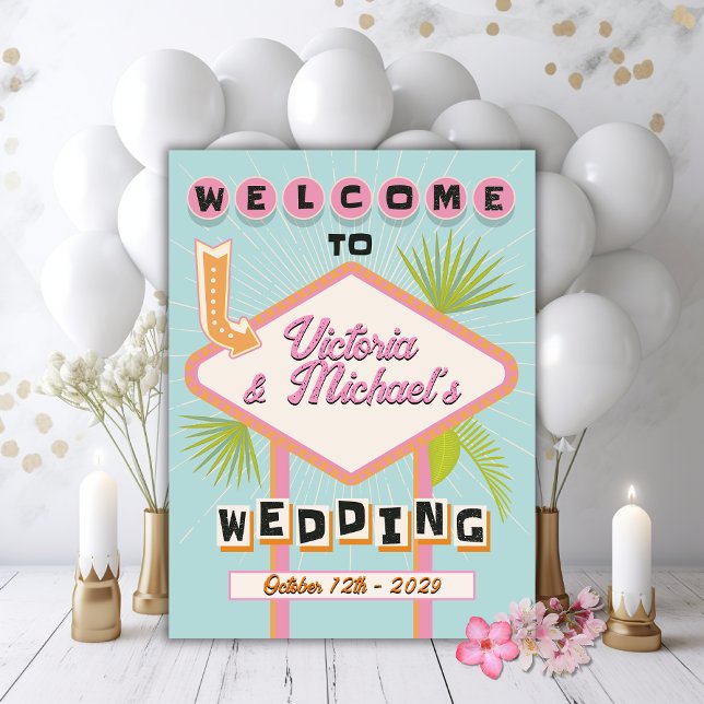 Palm Springs Beach Wedding Mod Retro Begrüßungszei Poster (Von Creator hochgeladen)