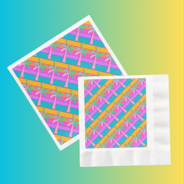 Palm Springs Bold Sunset Stripes Palm Tree Serviette (Party with these paper napkins. Nice hostess gift!)