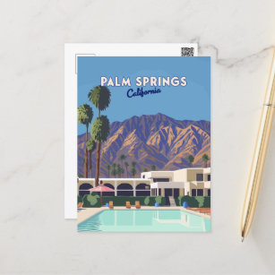 Palm Springs California Pool Hotel Trees Retro Postkarte