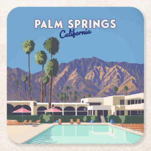 Palm Springs California Pool Hotel Trees Retro Rechteckiger Pappuntersetzer