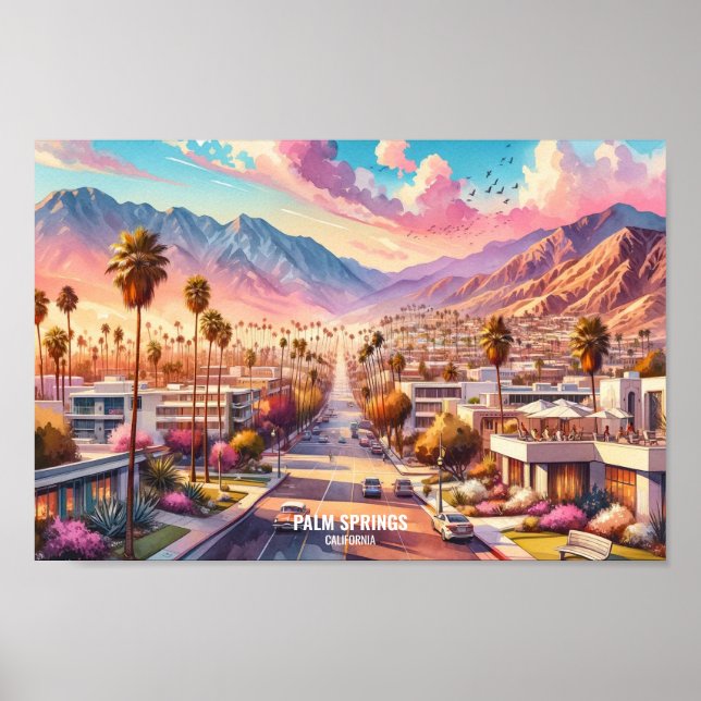 Palm Springs California Travel Orte Aquarell Poster (Vorne)