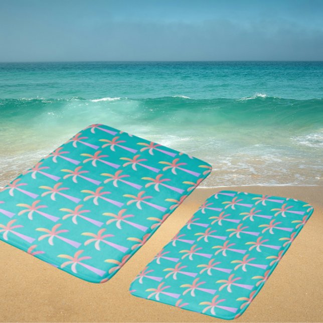  Palm Springs Caribbean Blue Tropical Palm Tree Badematte (Colorful palm tree bath mats in 3 sizes)