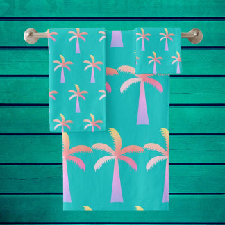 Palm Springs Caribbean Blue Tropical Palm Tree Badhandtuch Set