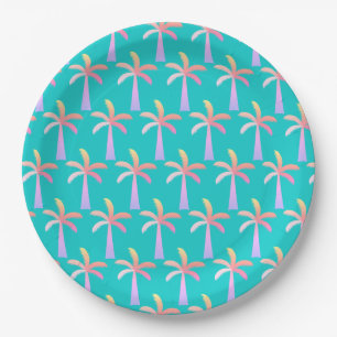 Palm Springs Caribbean Blue Tropical Palm Tree Pappteller